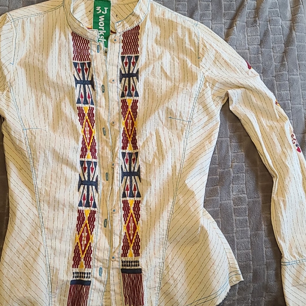 Johnny Was 3J Workshop Embroidered Button Down Top